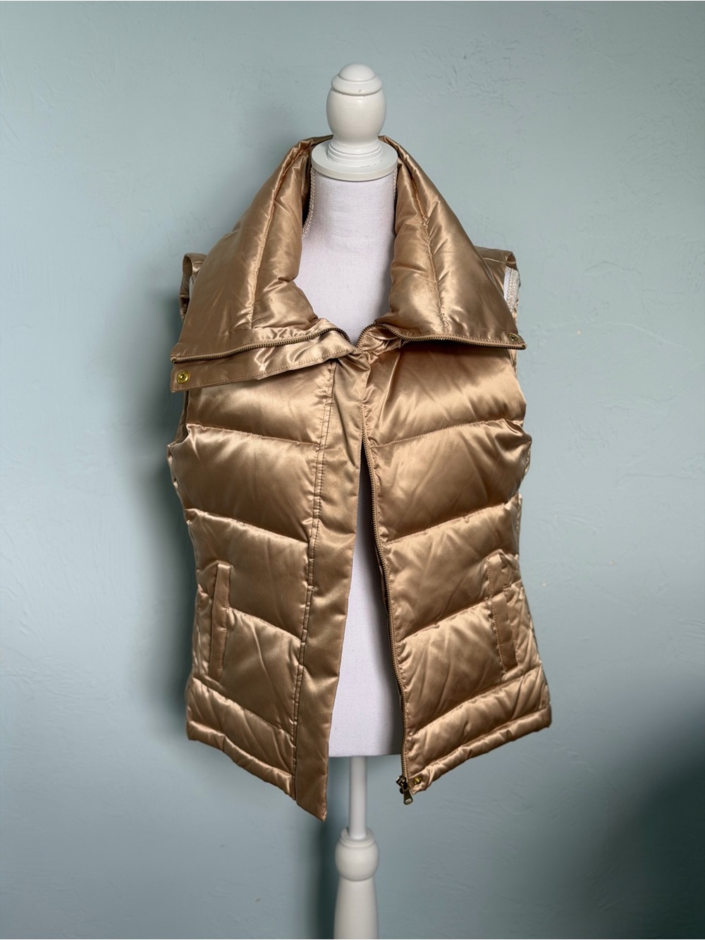 Talbots Gold Satin Quilted Puffer Vest for Women